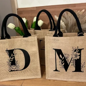 Sac en jute personnalisé avec Initiale fleurie